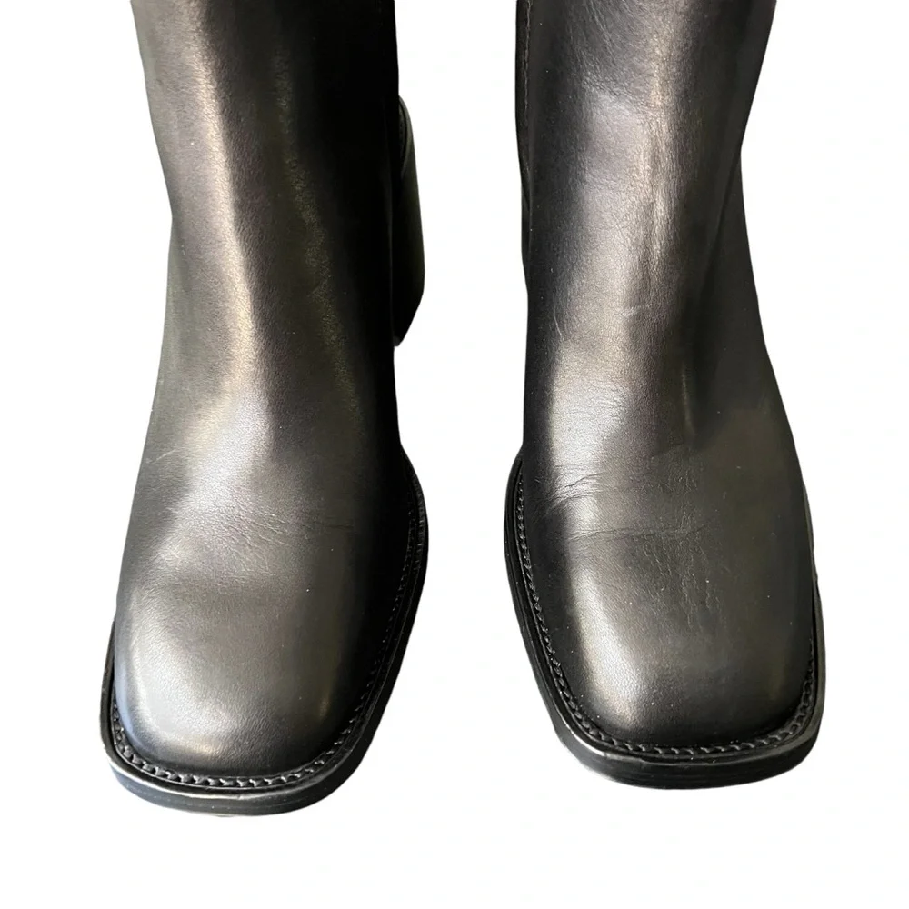 Loeffler Randall Blakely Black Leather Square Toe Booties Mid Heel Women’s 8